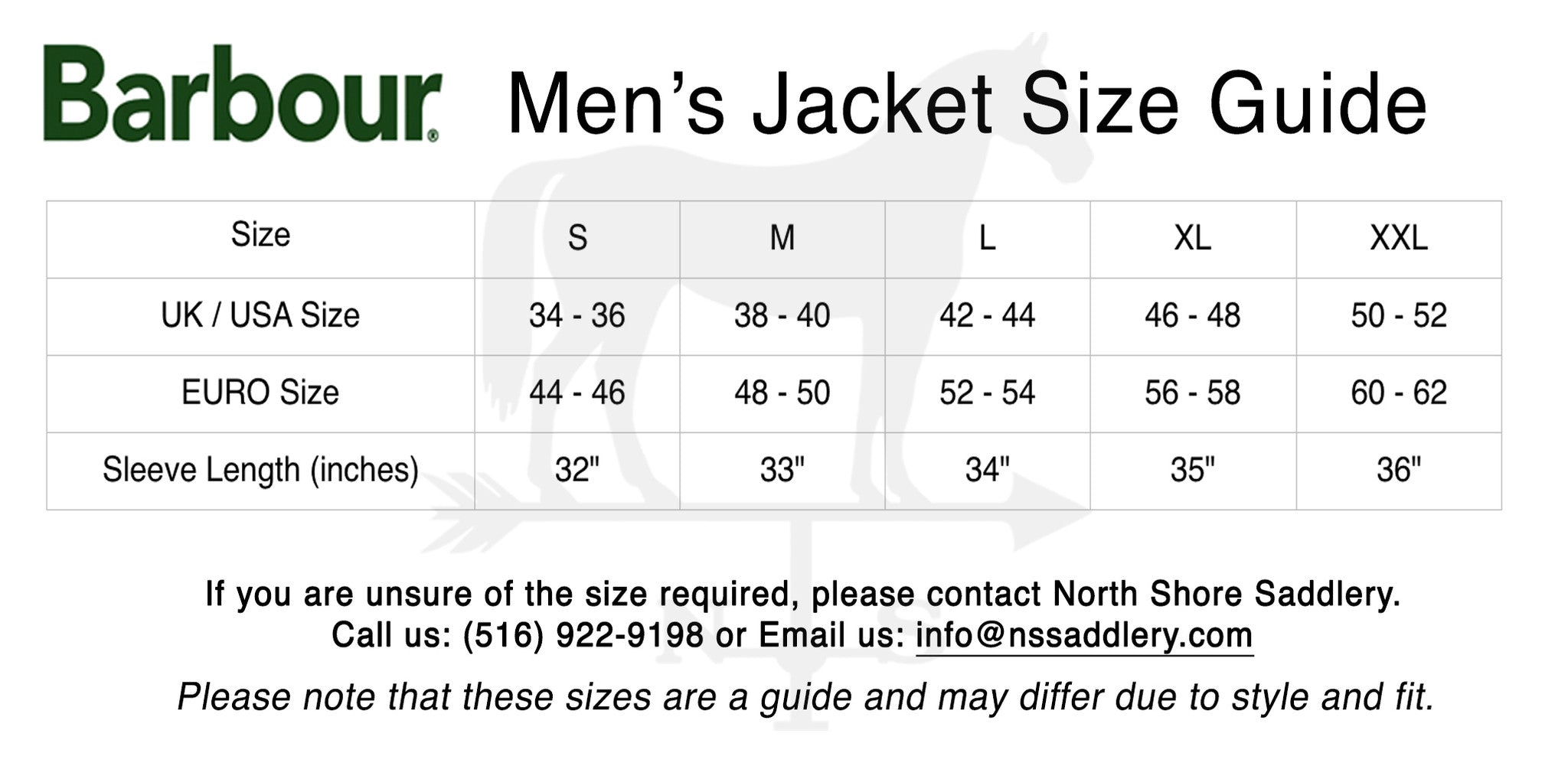 Barbour top sizes mens