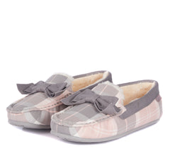 Barbour Sadie Moccasin Slippers - Pink Grey Tartan - North Shore Saddlery
