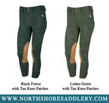 Tailored Sportsman Mid Rise Front Zip Breech with Tan Knee Patches - North Shore Saddlery