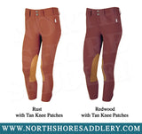 Tailored Sportsman Mid Rise Front Zip Breech with Tan Knee Patches - North Shore Saddlery