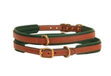 Tory Leather Narrow Padded Dog Collar - Oakbark/Green - North Shore Saddlery